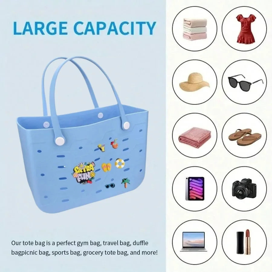 M/L/XL Beach Bag Fashion EVA Waterproof Rubber Picnic Storage Basket Travel Shopping Handbag Women Shoulder Solid Color Tote Bag