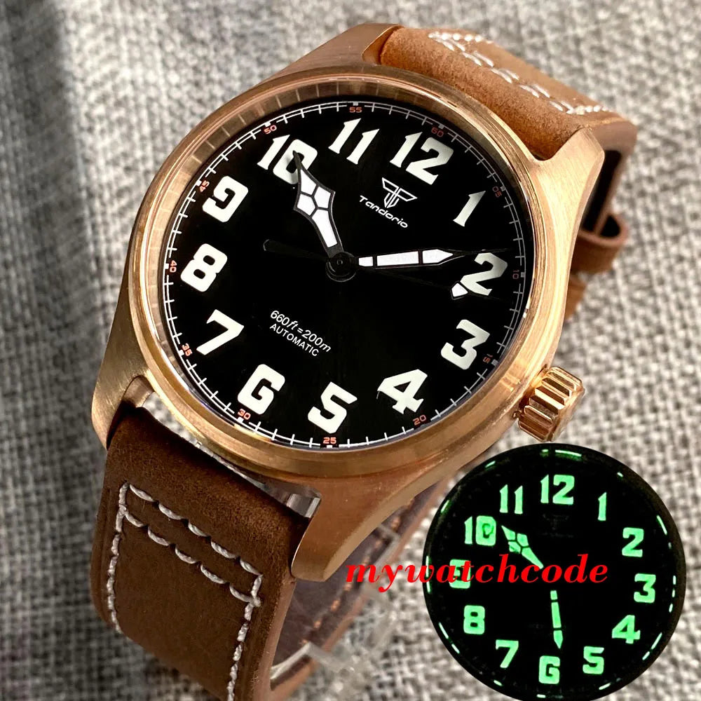 Tandorio Cusn8 Genuine Bronze Pilot Watch Men 200M Diver Japan NH35A Automatic Wristwatch Sapphire Field-Watch Military Clock
