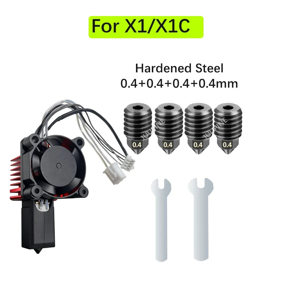 For Bambu Lab P1S Hotend Complete Assembly Upgrade Hardened Steel Extruder Kit For X1 X1C P1P P1S Fan Nozzle X1 Carbon Hot End