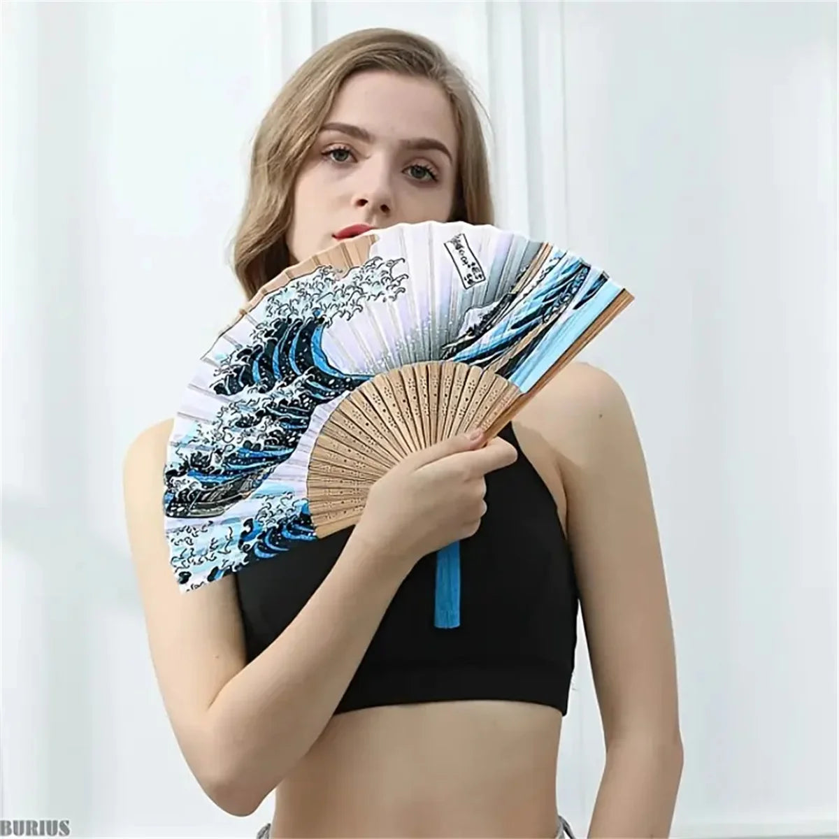 1pc, Folding Fan Handmade Decorative Kanagawa Wave Foldable Fan Handheld Vintage Hand Fans For Women Portable Folding F
