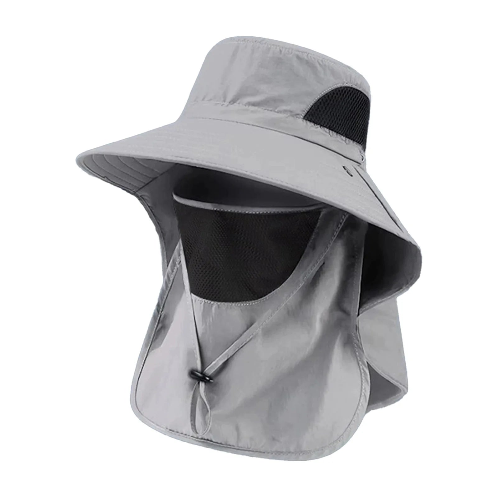 Polyester Sun Fishing Hat With Neck Cover Wide Brim UV Protection Breathable With Chin Strap For Beach Hiking Men Women