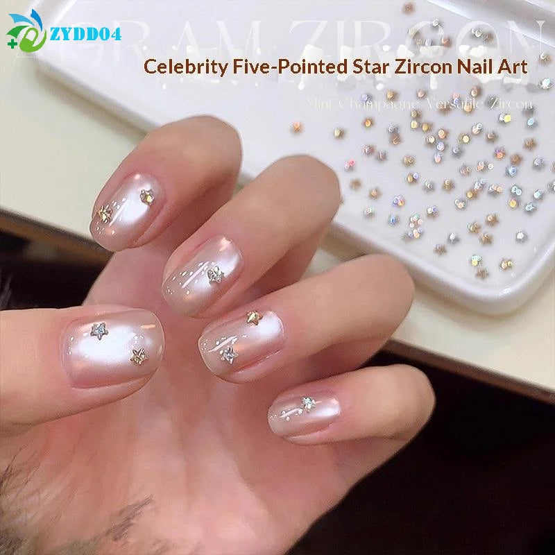 ●50Pcs/pack Star Zircon Nail Rhinestone Nail Art Charm Sparkle 3D Nail Rivet Flat Bottom Nail Decoration Parts
