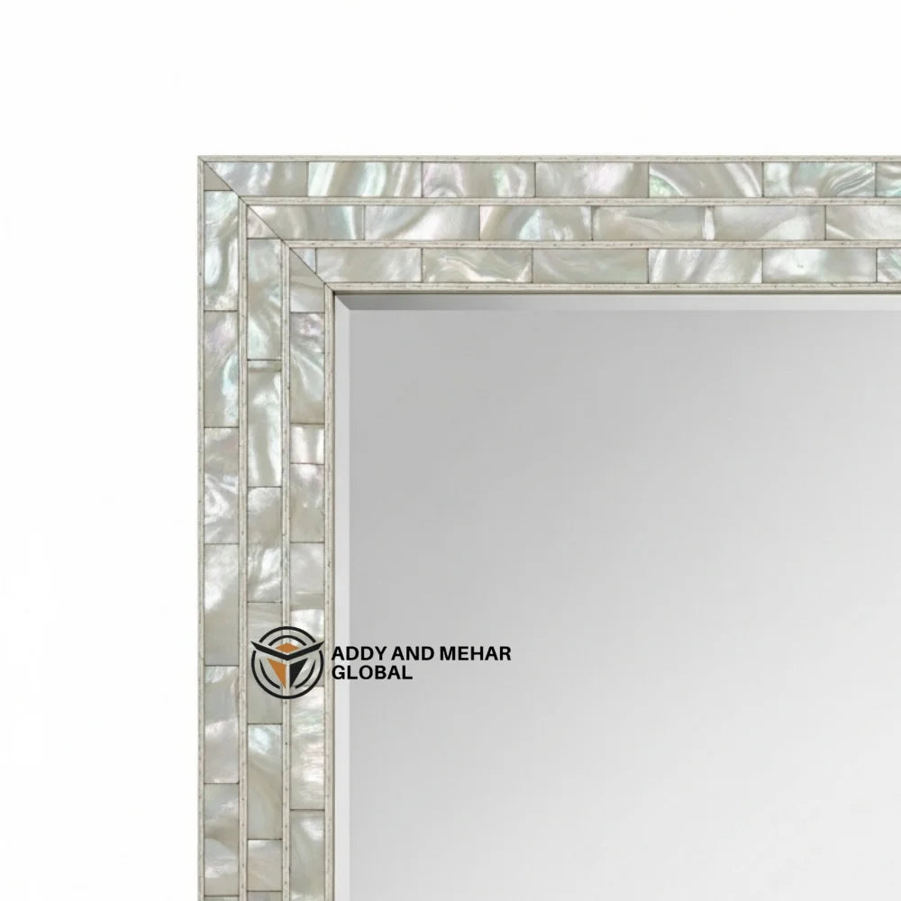Premium MOP Shell Inlay Square Art Deco Wall Mirror Handcrafted Eco-Friendly Framed Edge 5mm Thickness Addy Mehar Global