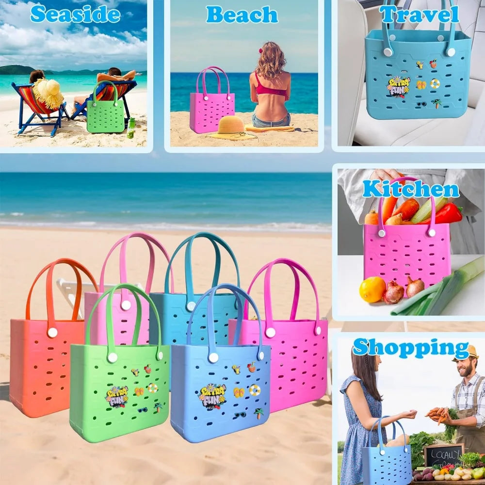 M/L/XL Beach Bag Fashion EVA Waterproof Rubber Picnic Storage Basket Travel Shopping Handbag Women Shoulder Solid Color Tote Bag