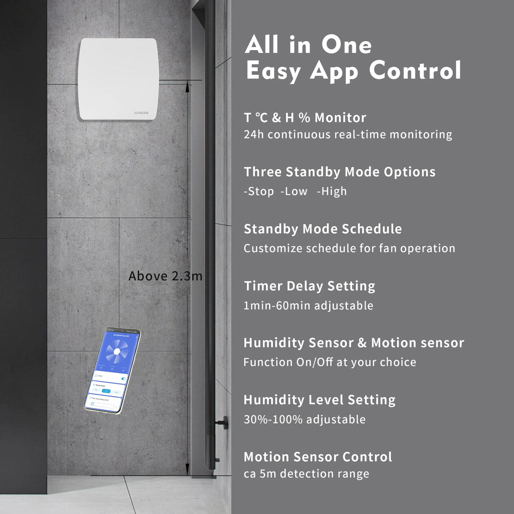 SCHEEAIR 100mm Smart Life  WIFI  Bathroom  Fan Nova100 with Humidity Sensor Motion Sensor Timer