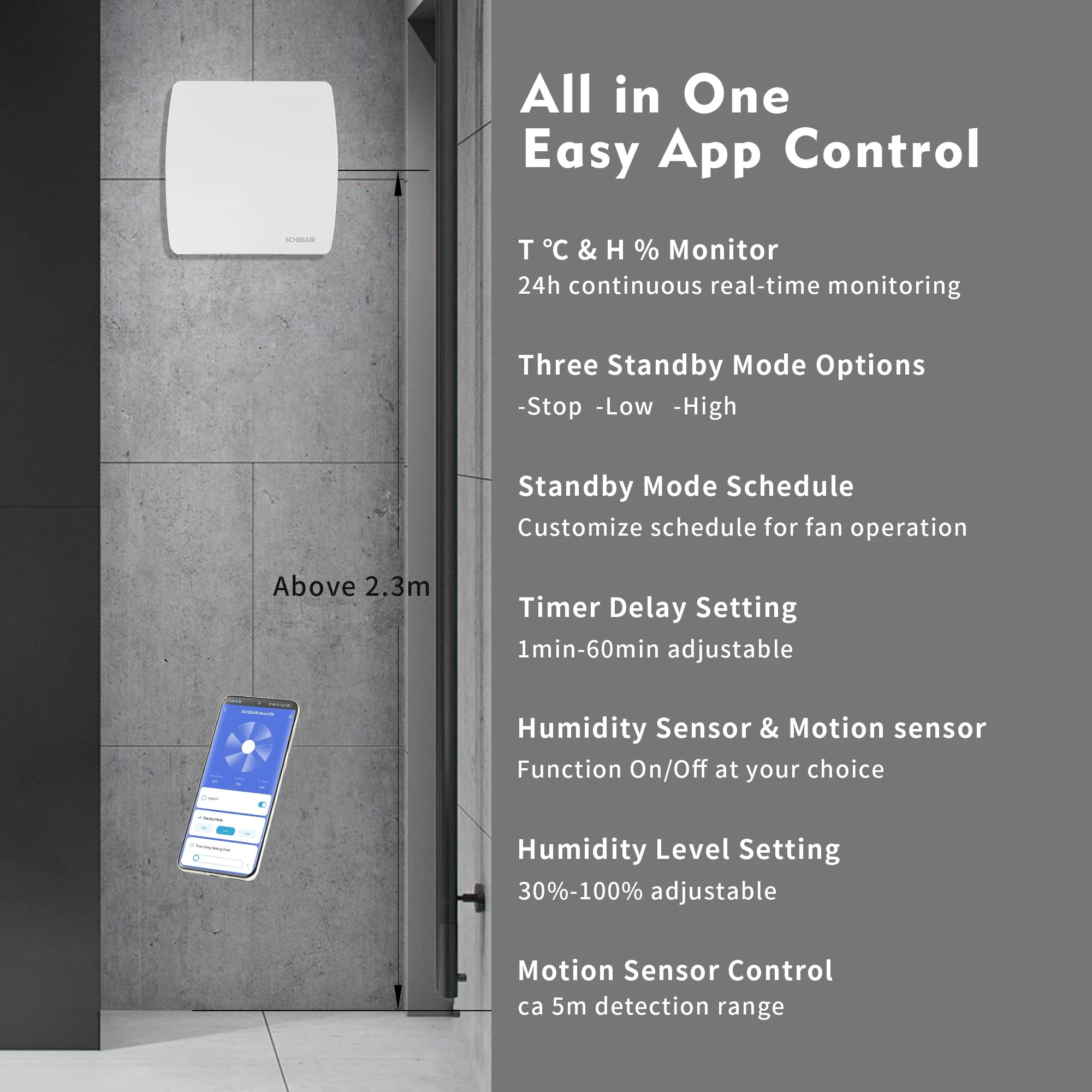 SCHEEAIR 100mm Smart Life  WIFI  Bathroom  Fan Nova100 with Humidity Sensor Motion Sensor Timer