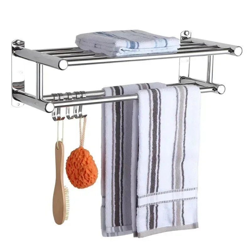 304 Stainless Steel Towel Rack, No Drill Adhesive Wall Mounted Towel Holder for Bathroom, Rustproof Towel Bar for Home Storage
