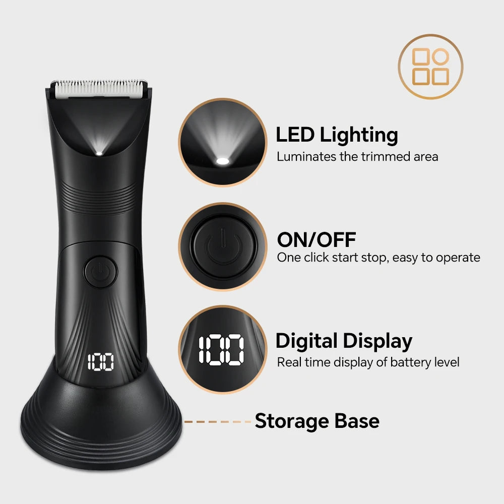 Professional body hair trimmer, LED lighting, intelligent digital display screen, electric shaver beautician, beauty clipper