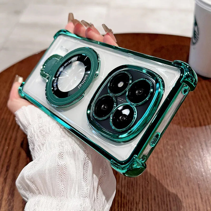 For Redmi Note 15 Pro and Note 15 Pro Plus Case Magnetic Holder Plating Airbag Transparent Camera Protection Shockproof Cover