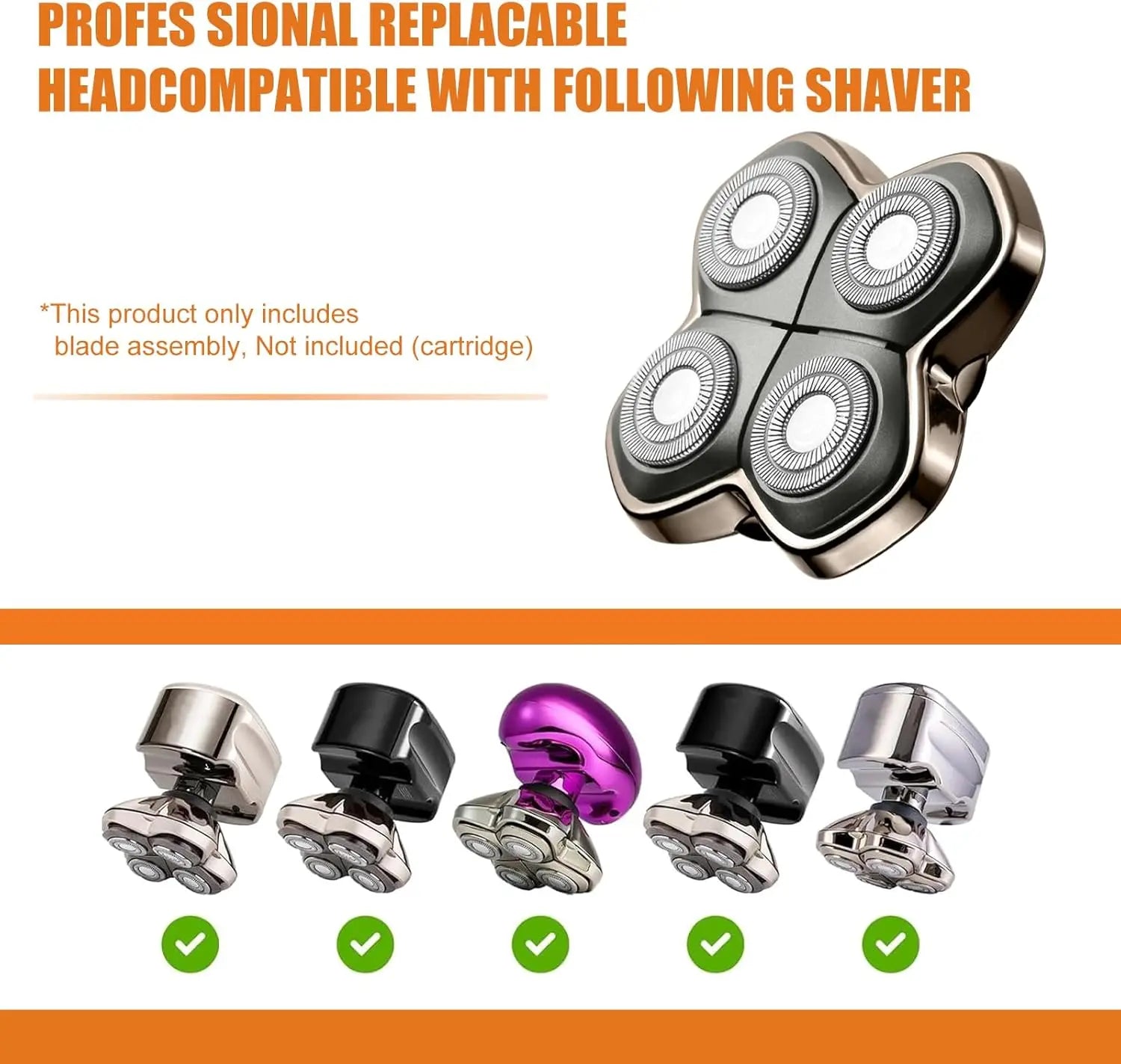 Replacement Heads Blades for Skull Pitbulls Gold PRO, Silver PRO, Platinum PRO, Head for Butterfly Kiss PRO Head Shavers
