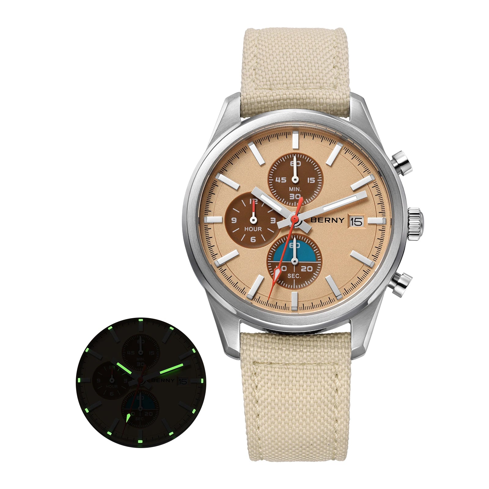 BERNY Chronograph Watch for Women/Men Sports Leisure Miyota OS10 AR Coated Sapphire Waterproof Top Fashion Sport Couple Watches