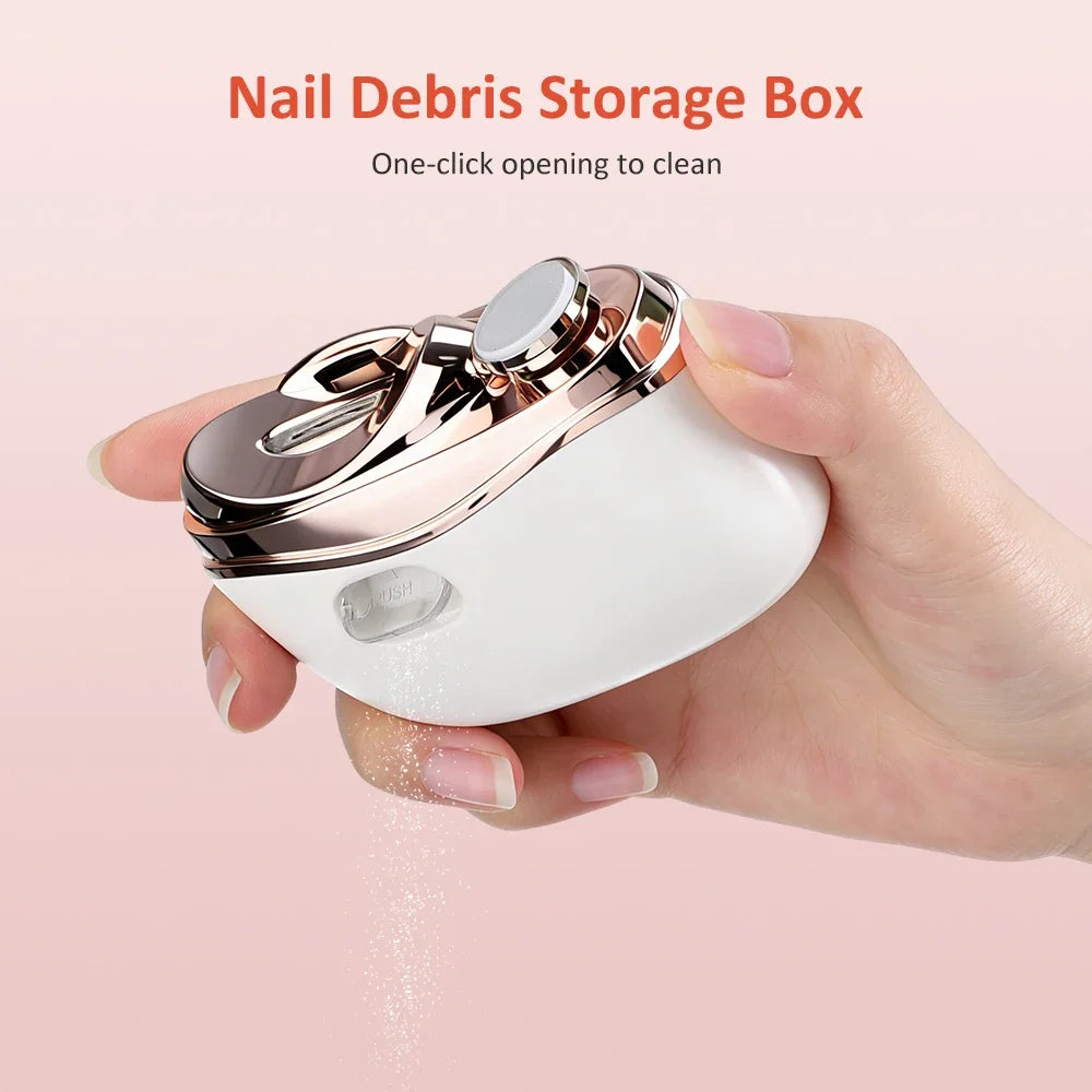 Electric Nail Clipper 2 in 1 Trimmer and Polisher 2 Speed Safety Nail Cutter Tool with LED Light Nail Dust Storage for Kid Adult