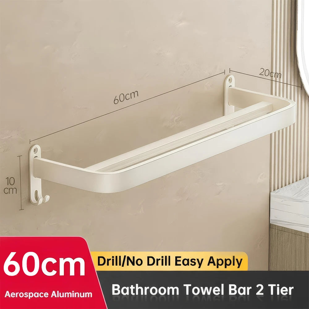 ORIENTAL YUHONG Aluminium Towel Rack Holder Double Bar Towel Hanger No Drill Wall Mount Shelf 40/50/60CM Bathroom Accessories