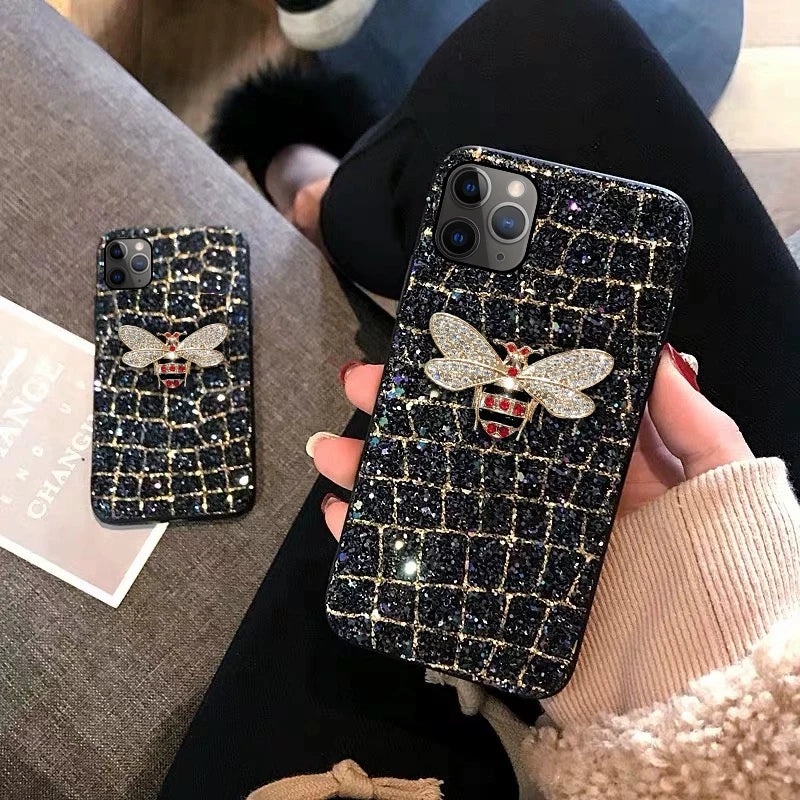 Luxurious Glitter Diamond Bee Phone Case For iPhone17 16 15 14 13 12 11 Pro MAX Plus + Bling Cover For iPhone17 promax
