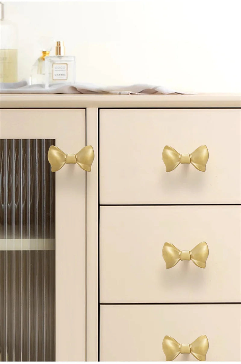 Pure Copper Furniture Handle Drawer Knob Solid Bow Shape Cabinet Door Cupboard Wardrobe Handles Door Pulls Hardware Diy