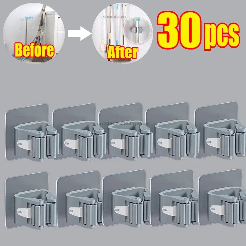 Self-adhesive Mop Holder Broom Stand Wall Mounted Mop Support Sweeping Brush Hook Storage Organizer Bathroom Kitchen Accessories