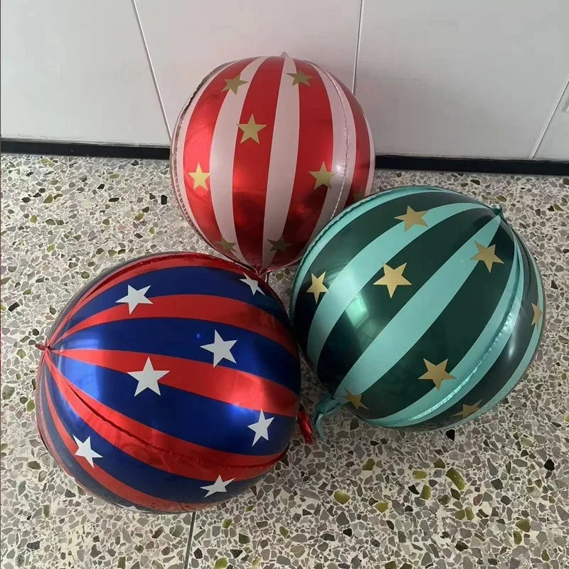3 Pcs 22 Inch 4D Striped Star Aluminum Film Balloon Ktv Mall Home School Decoration Circus Party Supplies Kids Photo Booth Props