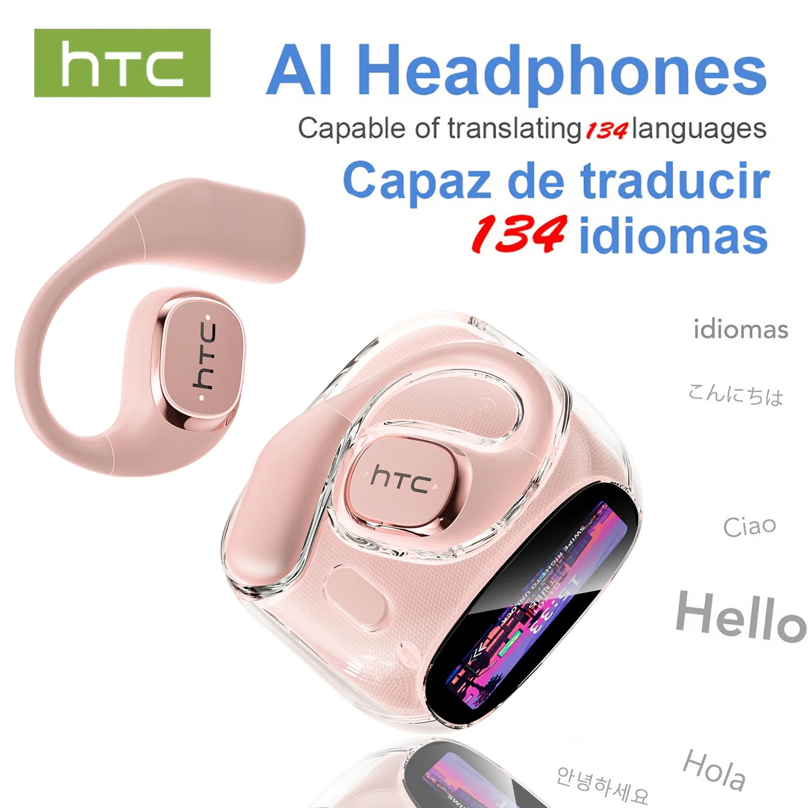 HD Screen Wireless Earphones Bluetooth Music Earbuds HTC NE11 150 Languages 30 hour Battery Life Clear Audio Comfortable Wearing