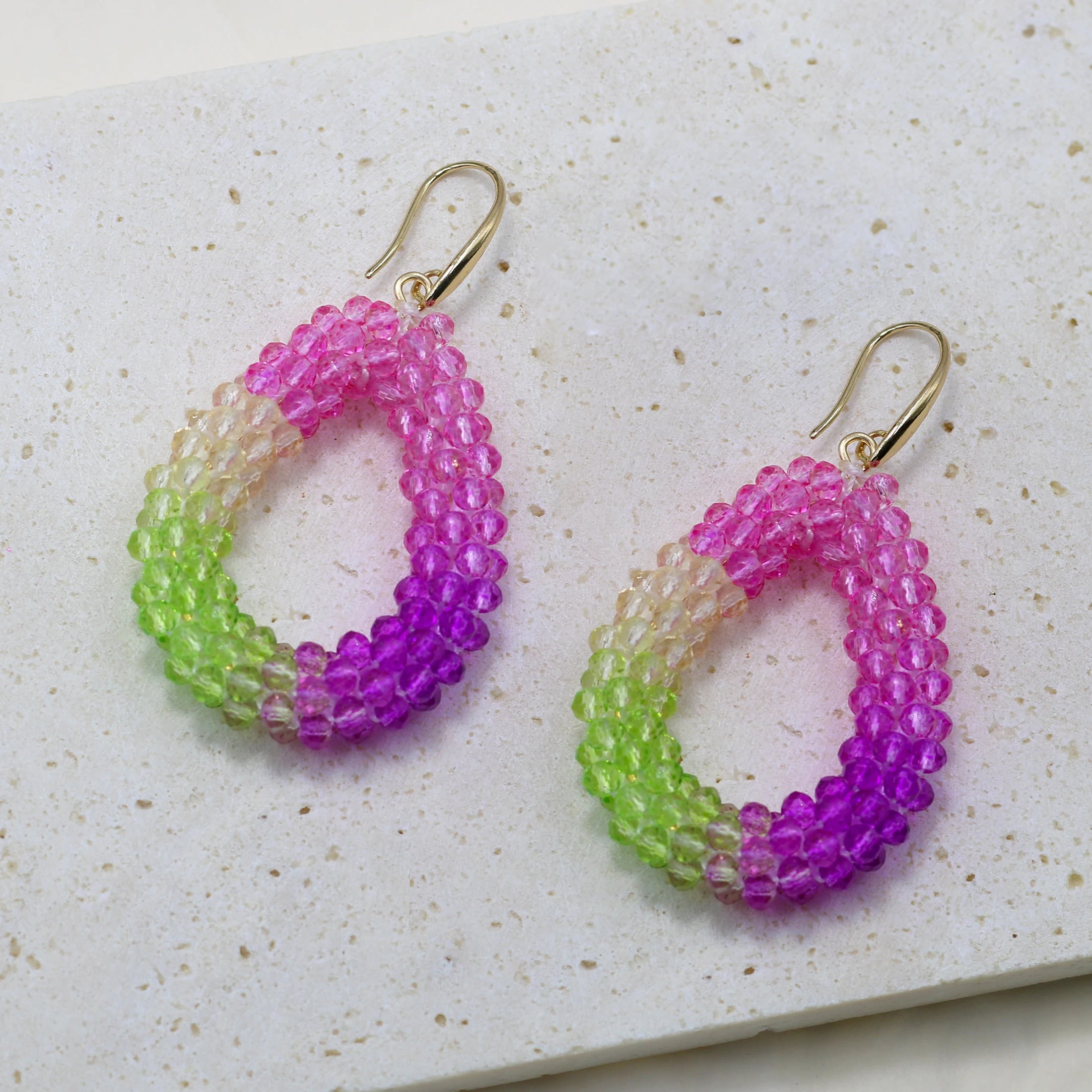 INKDEW Mixed Color Big Drop Earrings Colorful Bead Handmade Threading Crystal Earrings for Women Gift Water Drop Jewelry EA004