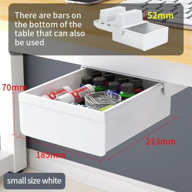 Hidden Under Desk Drawer Storage Office Organizer Desk Self Adhesive Drawers Plastic Undertable Accessories Storage Box Drawe