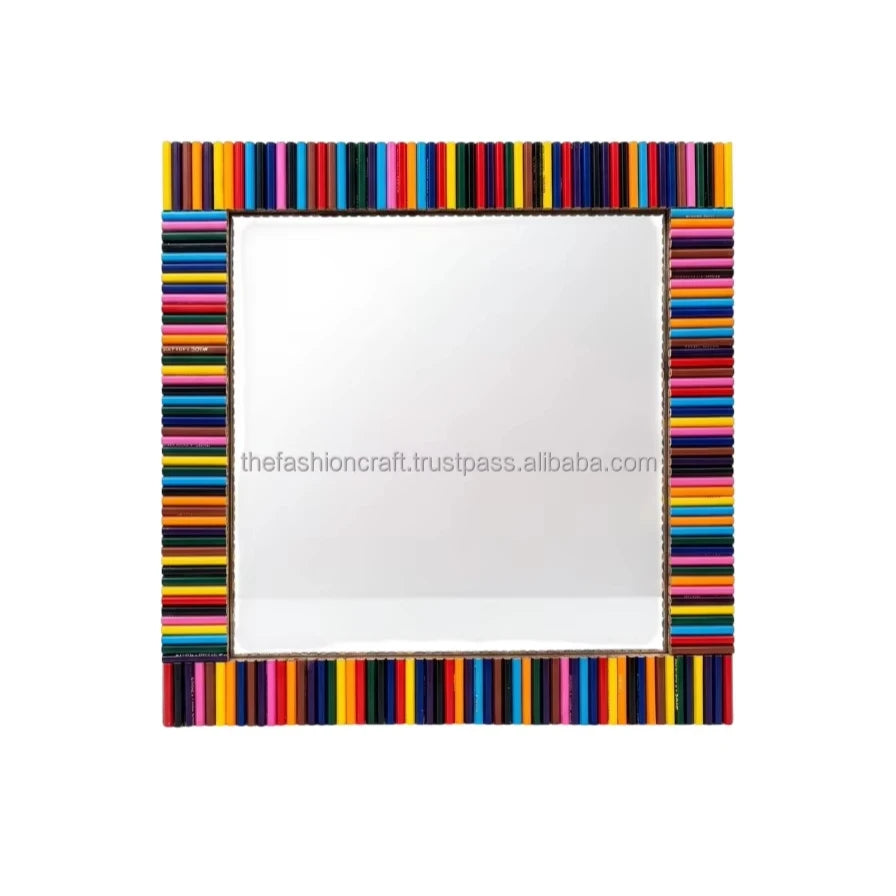 Handmade Modern Eco-Friendly Crayon Pencil Decorative Wall Mirror Custom Luxury 18x18 Inch Square Mirror for Home Decor