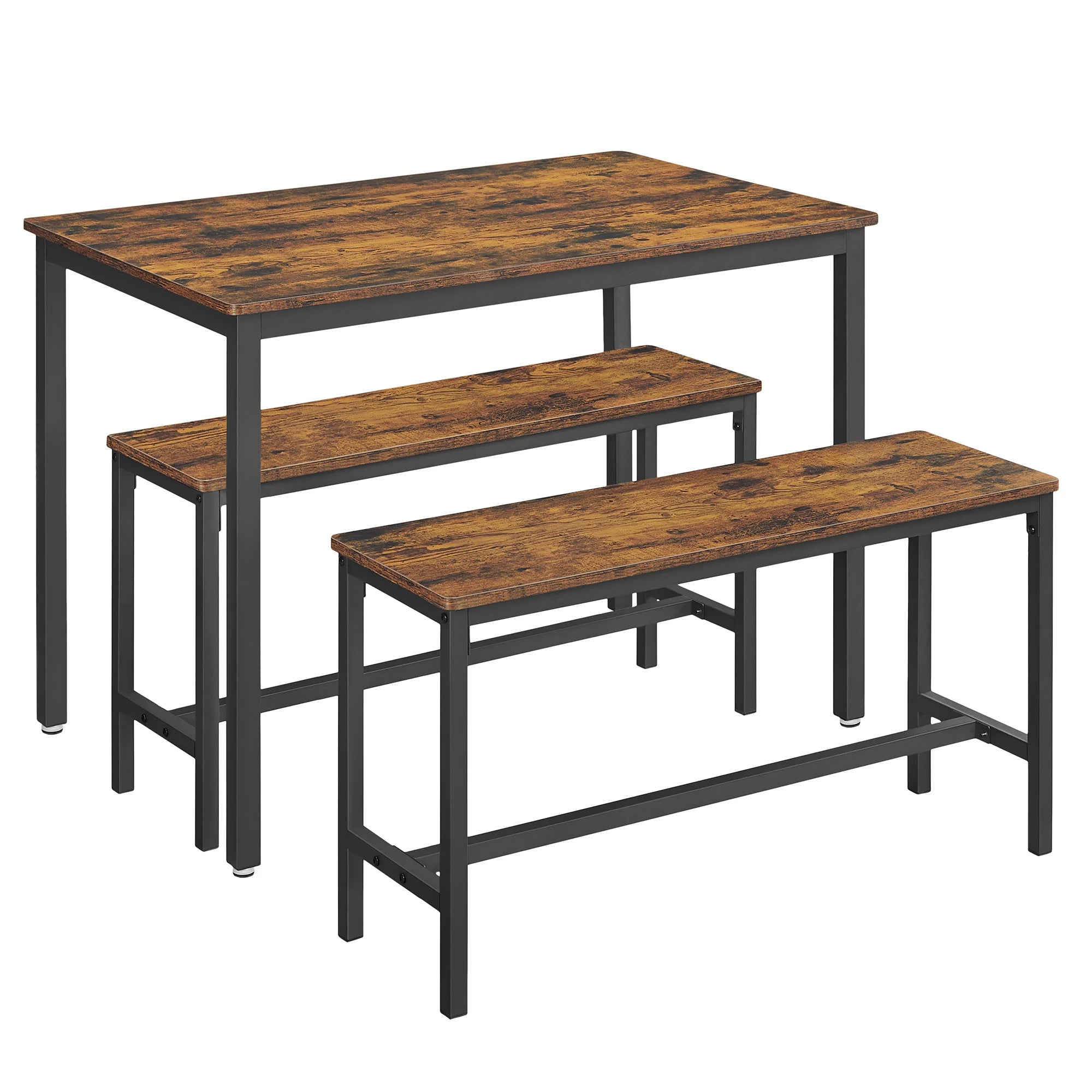 VASAGLE Dining Table with 2 Benches, 3 Piece Set, Kitchen Table of 70 x 110 x 75 cm, 2 Benches of 30 x 97 x 50 cm Each