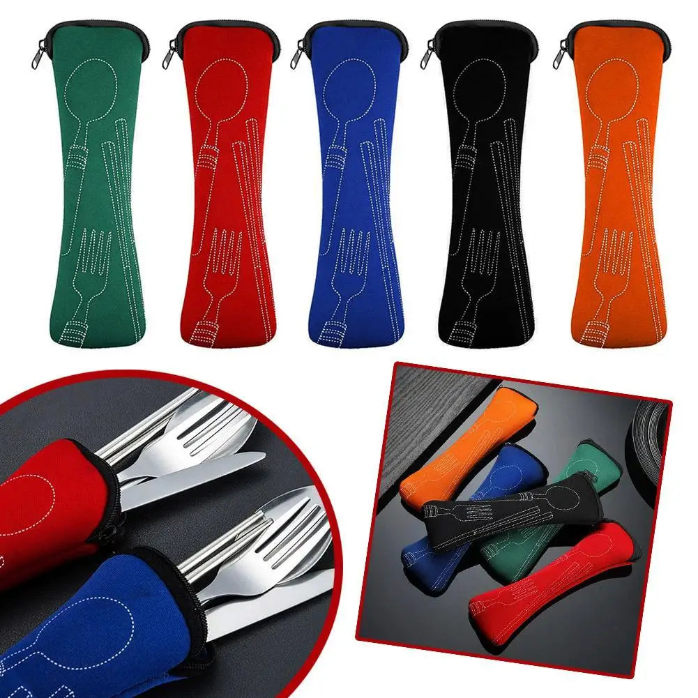 Cutlery Storage Bag Travel Fork Spoon Chopsticks Stainless Steel Cutlery With Case Pouch Fork Spoon Chopstick Case
