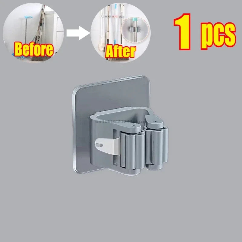 Self-adhesive Mop Holder Broom Stand Wall Mounted Mop Support Sweeping Brush Hook Storage Organizer Bathroom Kitchen Accessories