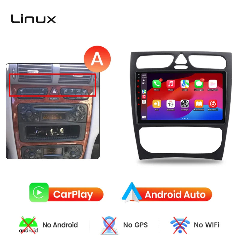 Junsun Wireless CarPlay Android Auto Car Radio For Mercedes-Benz C-Class (W203) / CLK-Class (C209/A209) 2000-2009 Built-in Cooling Fan Android GPS Navigation Multimedia Player WiFi DSP RDS BT SWC IPS Touch Screen Autoradio Vi