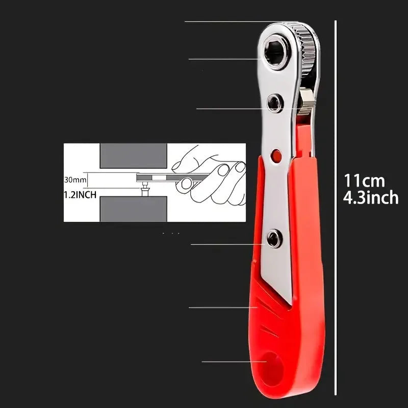 A Red Multifunctional Bidirectional Ratchet Screwdriver Right Angle Magnetic Wrench Cross Shaped Short Screw red Tool