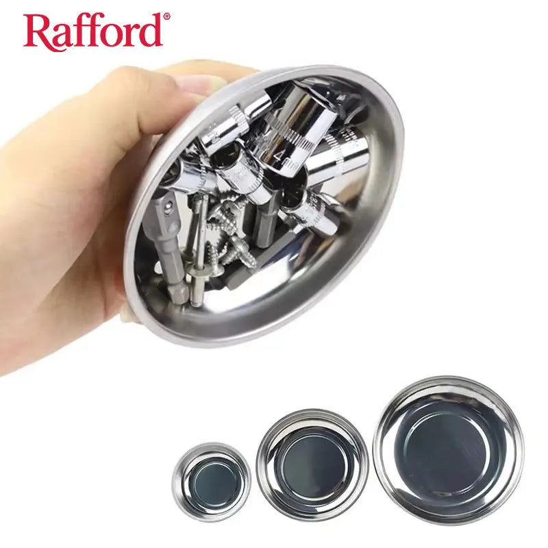 Rafford Magnetic Tray Circular Screw Storage Bowl 3''/4''/6'' Stainless Steel Tools for Auto Suction Pad Tools Screwdriver Bits