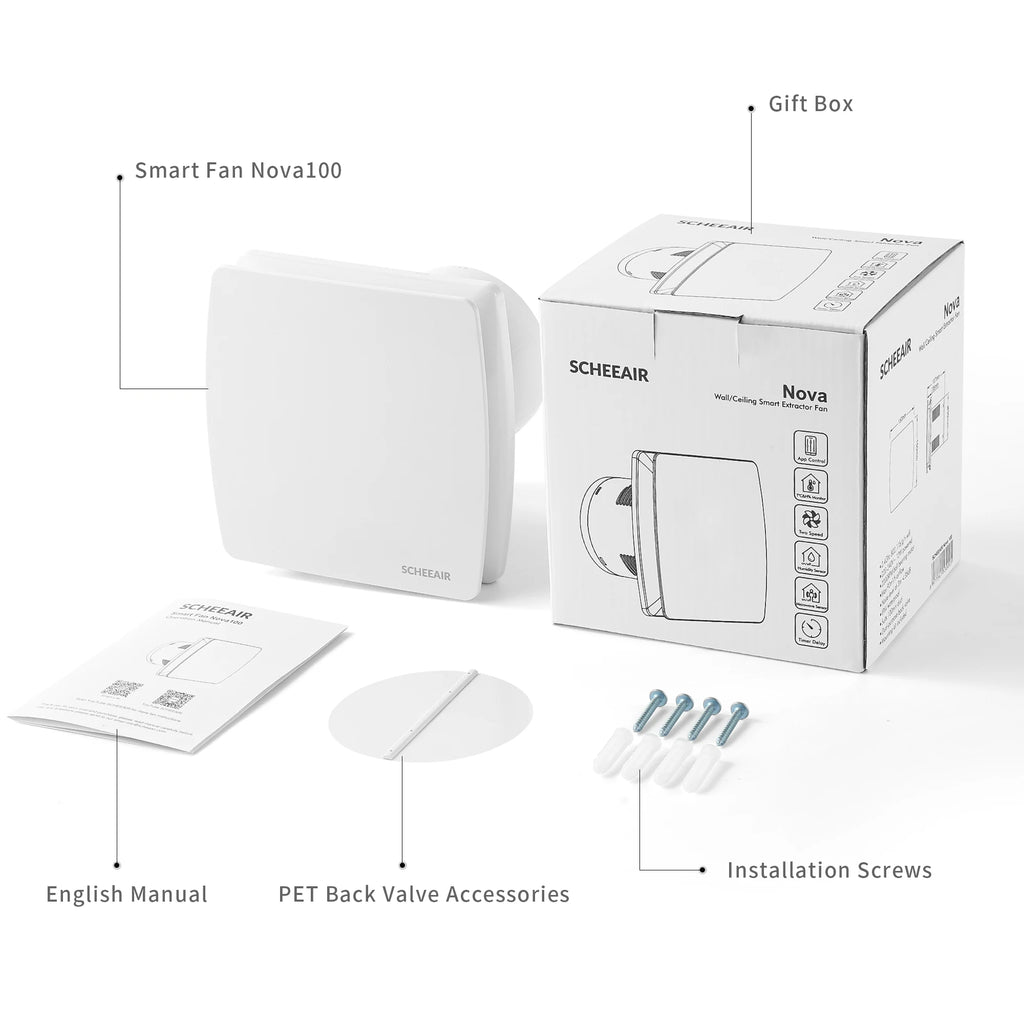 SCHEEAIR 100mm Smart Life  WIFI  Bathroom  Fan Nova100 with Humidity Sensor Motion Sensor Timer