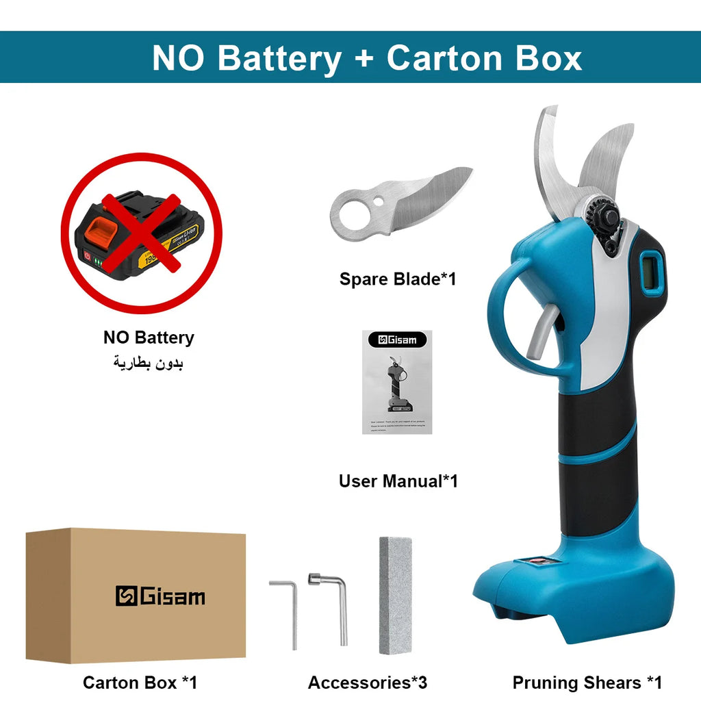 Gisam 40mm Brushless Electric Pruning Shears 1000W Cordless Fruit Tree Branches Scissors Power Tool For Makita 18V Battery Pins