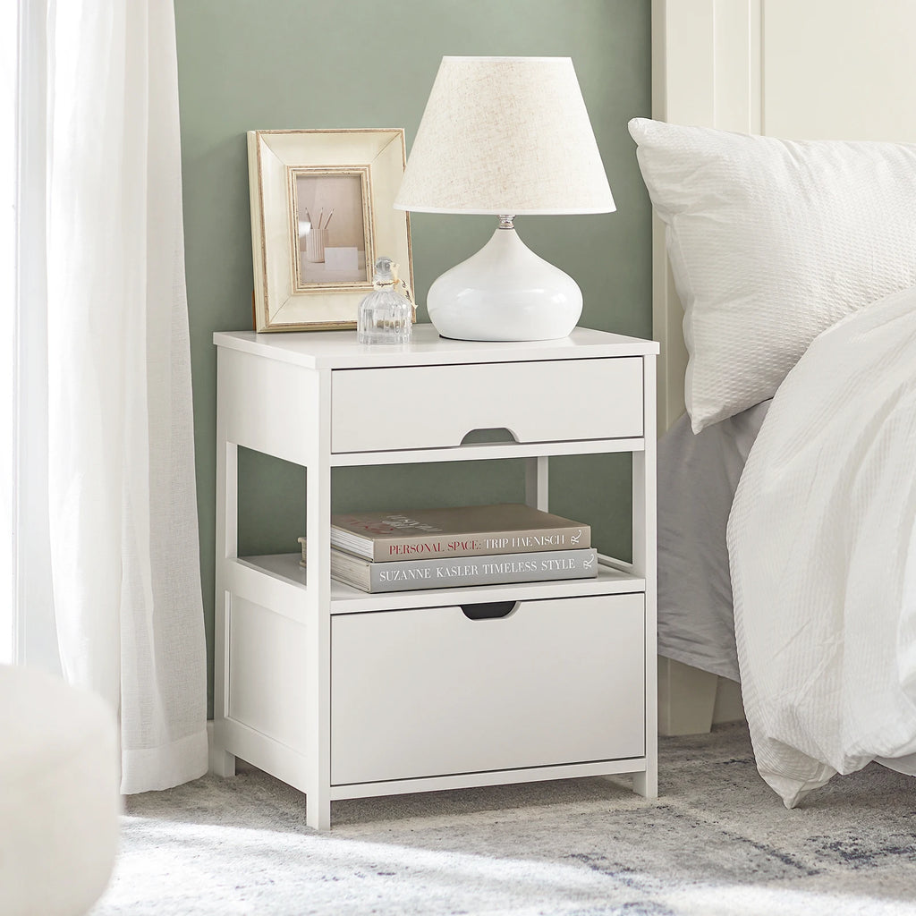 SoBuy FRG258-W side table bedside table bedside cabinet with 2 drawers and 2 shelves, BHT approx.: 45x55x38cm