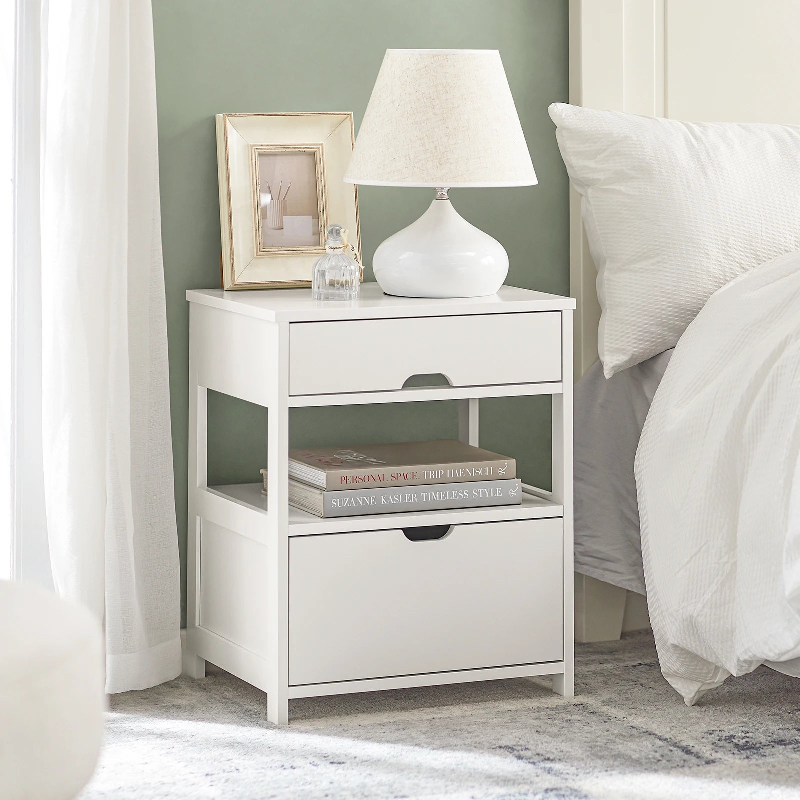 SoBuy FRG258-W side table bedside table bedside cabinet with 2 drawers and 2 shelves, BHT approx.: 45x55x38cm