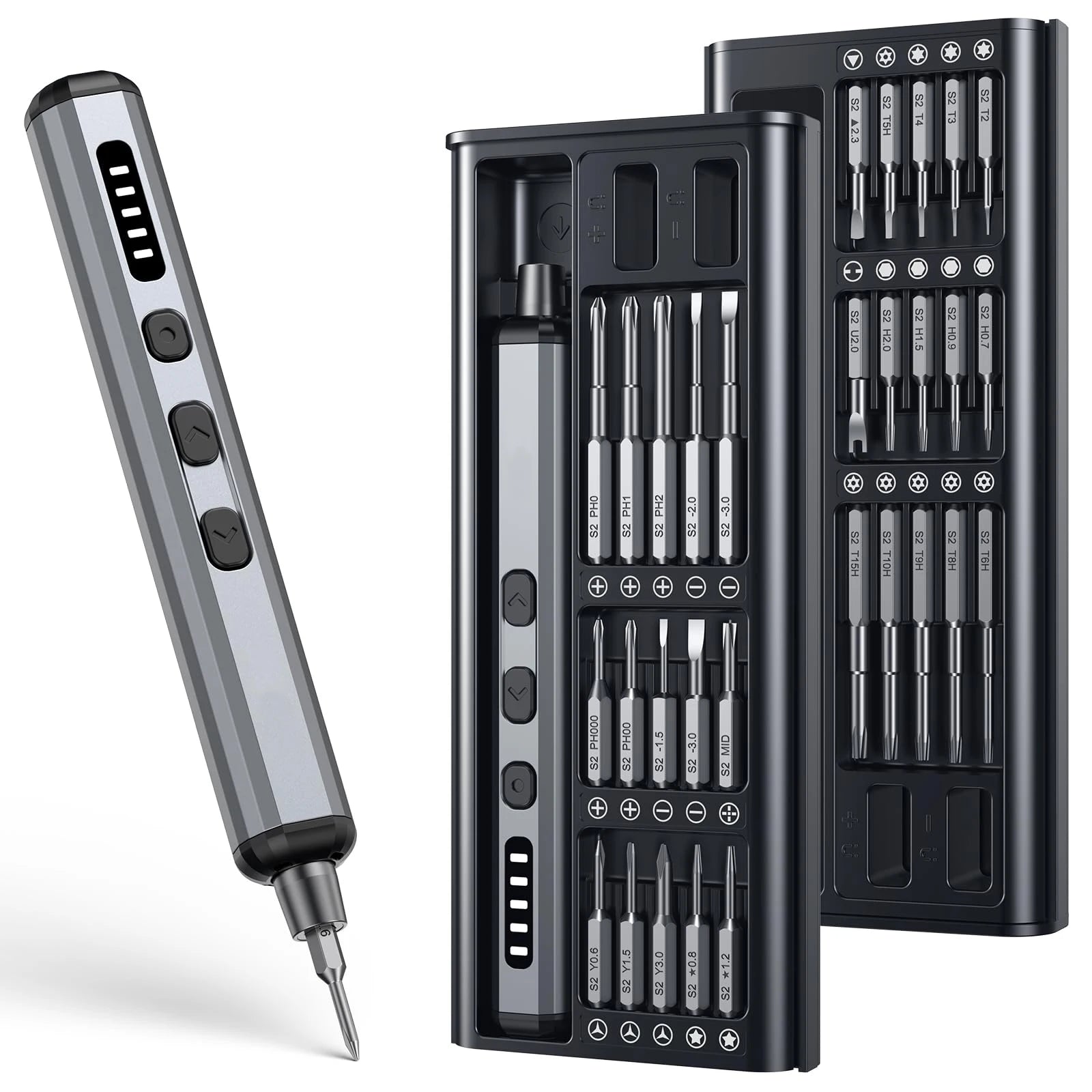 68/76 in 1 Electric Screwdriver Set with 64 Precision Magnetic Bits, 4 LED Lights 5 Torque Settings for iPhone Glasses Watches