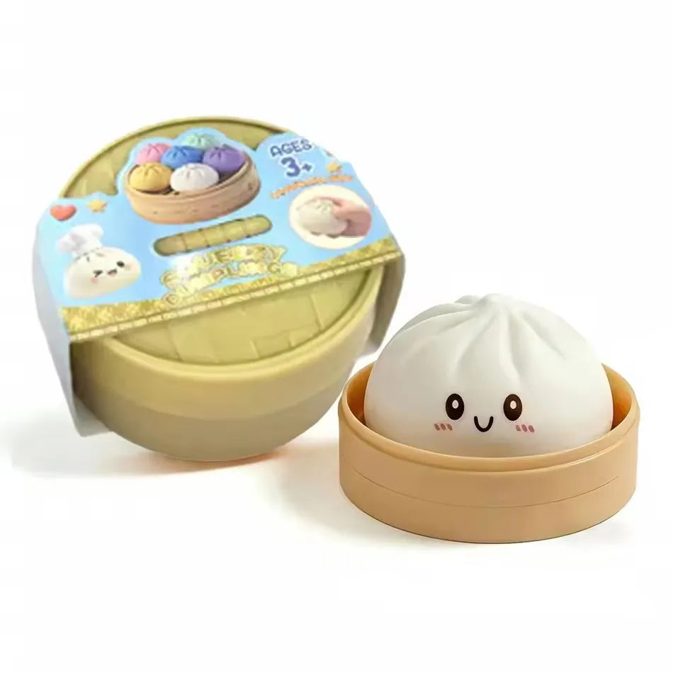 Simulation Dumpling Squishy Rebound Soft Squeeze Stress Ball With Bamboo Steamer Box Anti-Stress Toy Sensory For Creative Gift