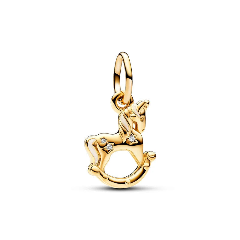 Gold Plated CZ Charms Fit Original Bracelet 925 Sterling Silver Core Heart Star Flower Dangle Beads Luxury DIY Jewelry Gift