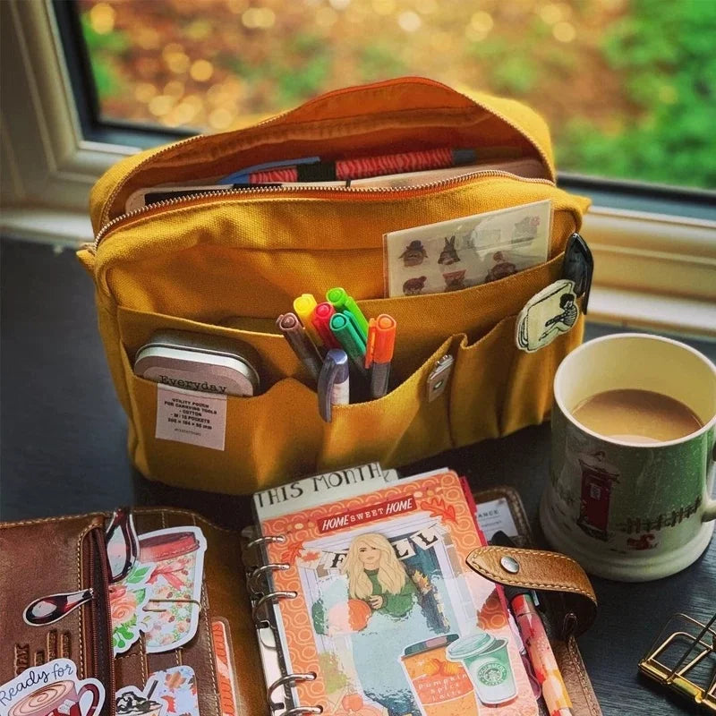 New In Stock Canvas Pencil Pouch Large Capacity Solid Color Japanese Style Portable Multifunctional Journal Storage Bag For Use