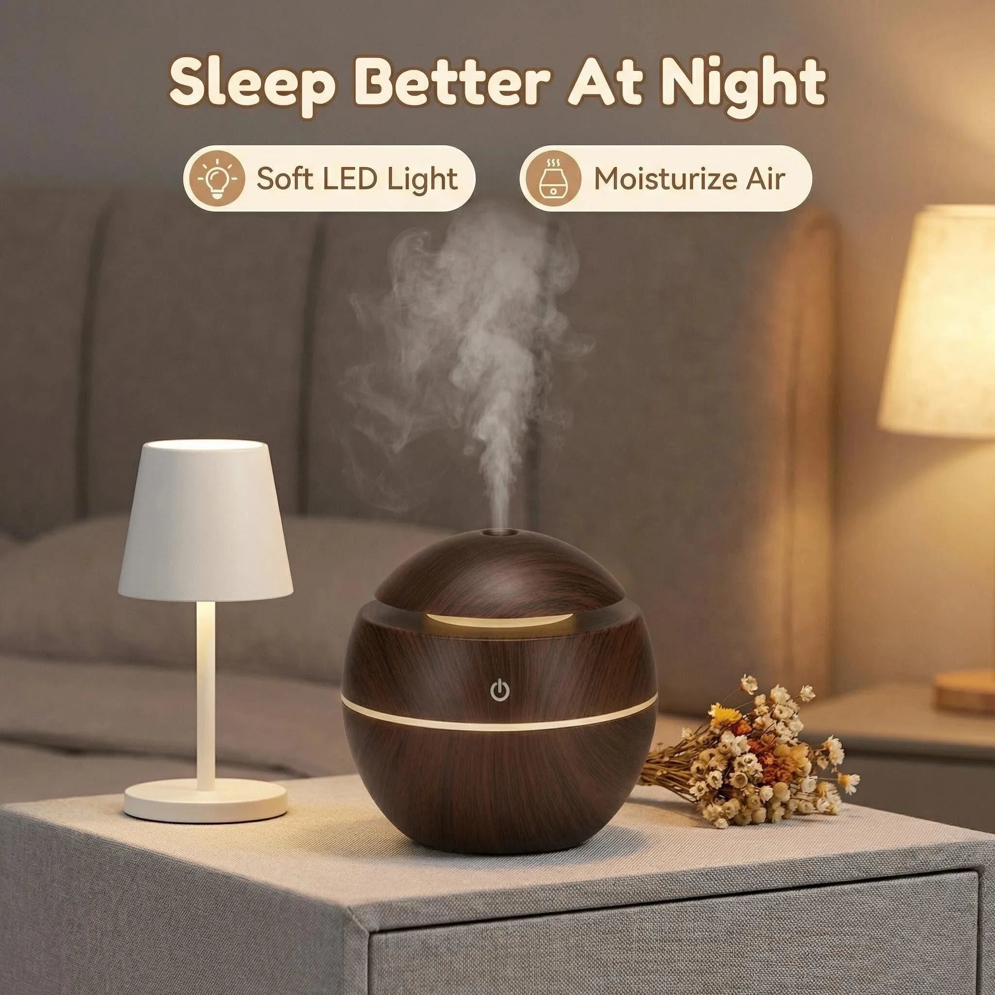 Ultrasonic personal humidifier & aroma diffuser with LED mood light support USB power supply