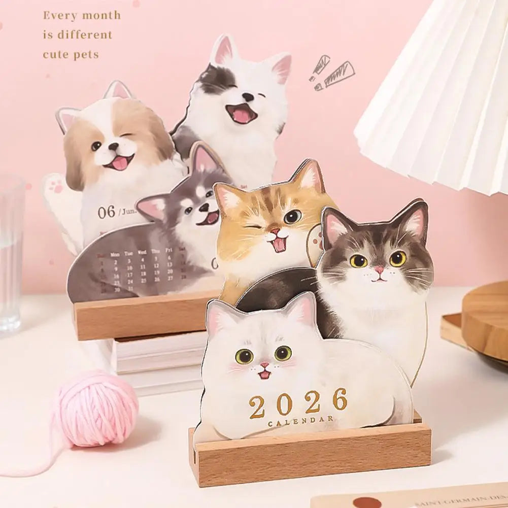 2026 Cute Cat Dog Desk Calendar Mini Desktop Calendar Notes Repeated Writing and Wiping Multi Functional Desktop Decoration ﻿