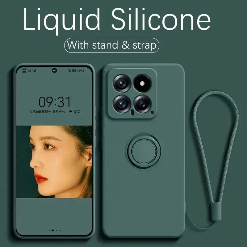 Luxury Liquid Silicone Magnetic Holder Stand Phone Case For XiaoMi 14T 15 Pro Redmi 13C 4G Note 13 14 15 Pro Plus 5G Back Cover