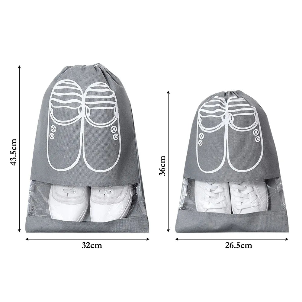 New Non-woven Shoes Pouch Portable Waterproof Shoes Storage Organizer Bags Drawstring Accessories Transparent Hanging Bag Travel