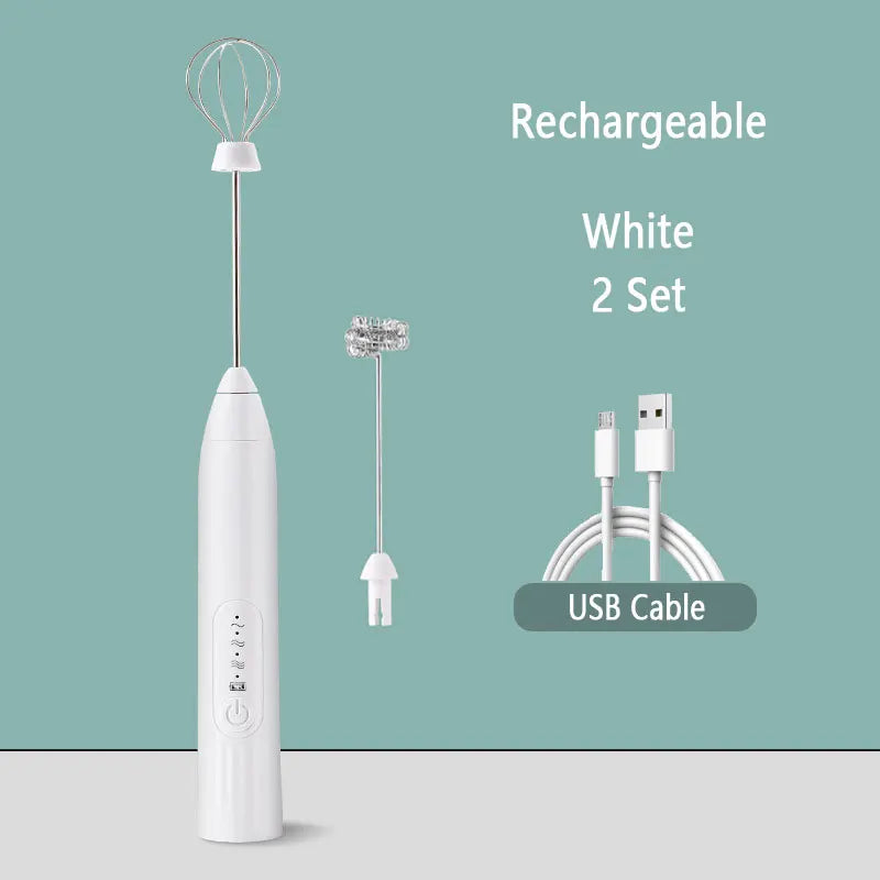 Handheld Double Stick Wireless Whisk Custard Foamer Mini Portable Blender Coffee Milk Three Speed Control Egg White Whipped USB