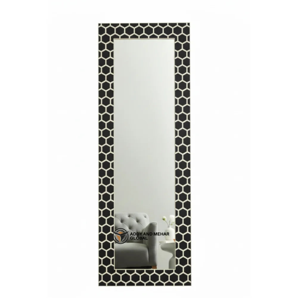 Black & White Bone Inlay MDF Art Deco Eco-Friendly Square Framed Wall Mirror Elegant Handcrafted Birthday & Wedding Gift
