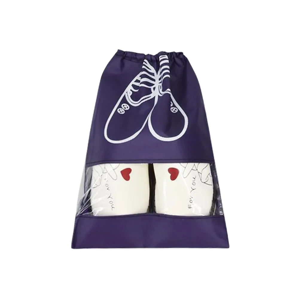 New Non-woven Shoes Pouch Portable Waterproof Shoes Storage Organizer Bags Drawstring Accessories Transparent Hanging Bag Travel