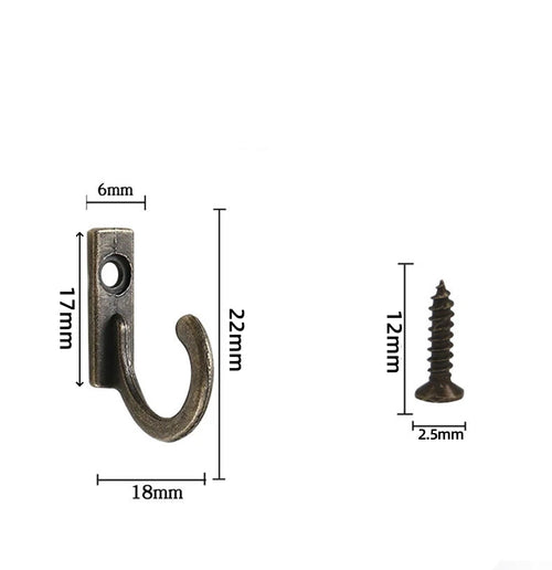 20/10PCS Mini Hook with Screws Antique Alloy Door Wall Hooks Keys Hair Rope Hanging Storage Rack Bathroom Kitchen Accessories