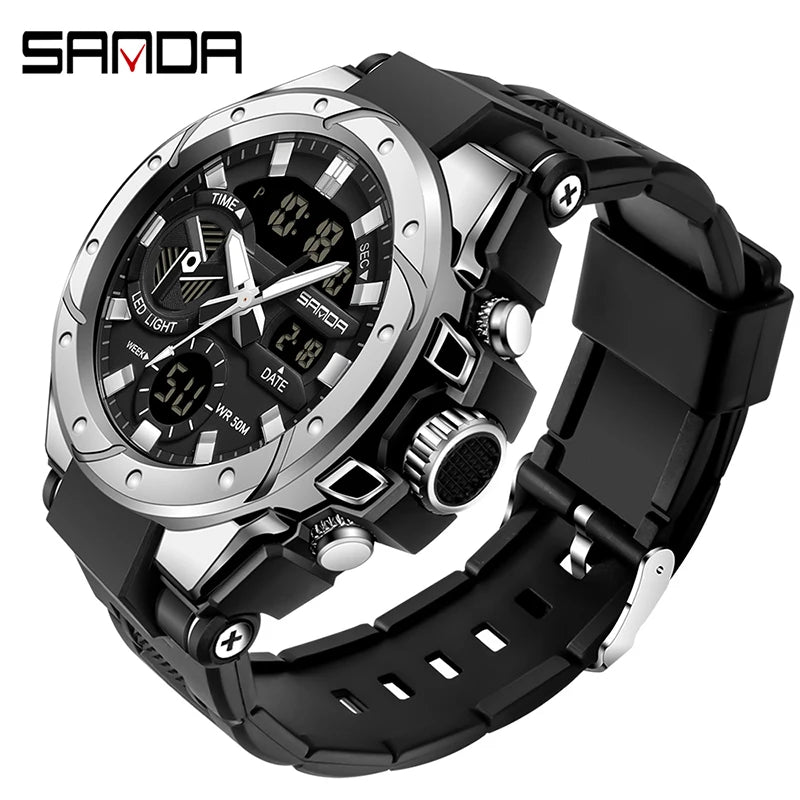 SANDA Brand Electronics Watch Men Sport Alarm Clock Waterproof Stopwatch Chronograph Men's Wristwatches Quartz Digital Watches