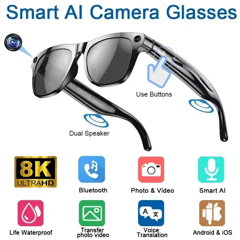 Lenovo Bluetooth 8K Smart AI Touch Glasses Camera With 800w Sport ChatGpt4.0 Sunglasses Calling Music Player For Men Women Gifts