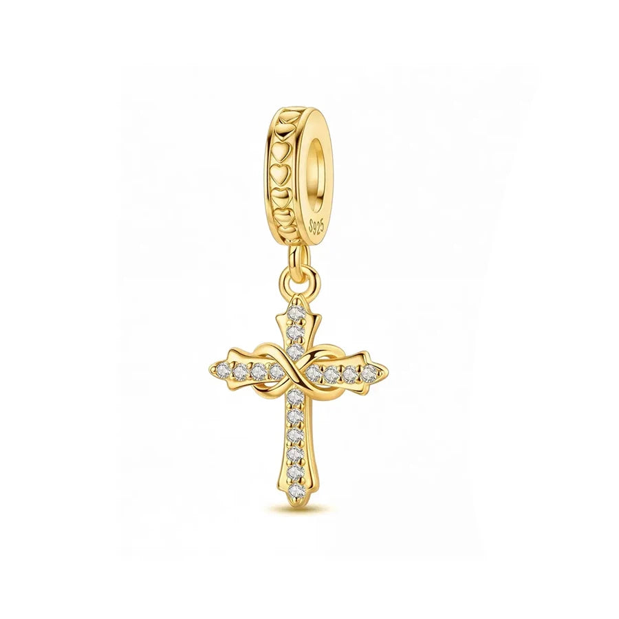 Gold Plated CZ Charms Fit Original Bracelet 925 Sterling Silver Core Heart Star Flower Dangle Beads Luxury DIY Jewelry Gift